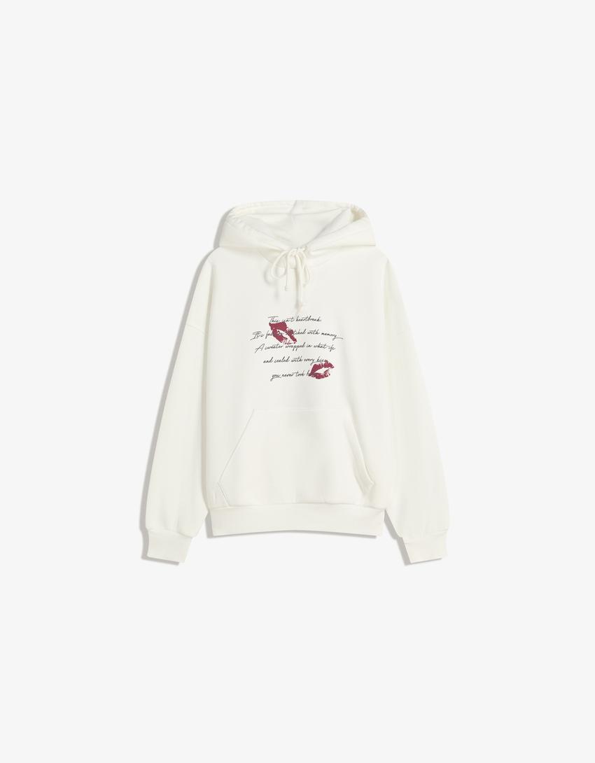 Printed hoodie-Cream