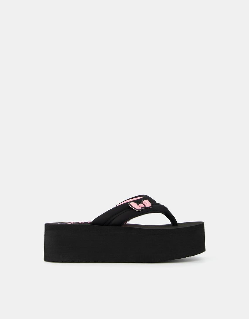 صندل هالو كيتي مبطن بنعل سميك-أسود