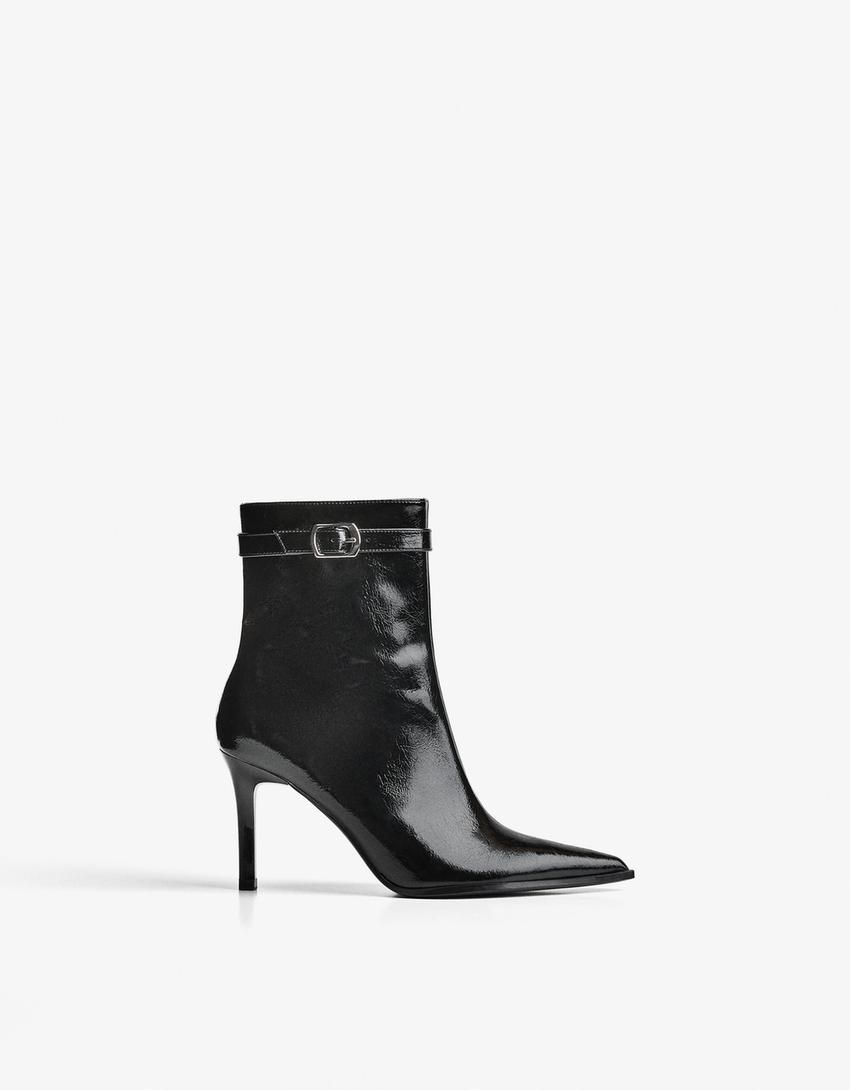 Bottines à talon bride à boucle-Noir
