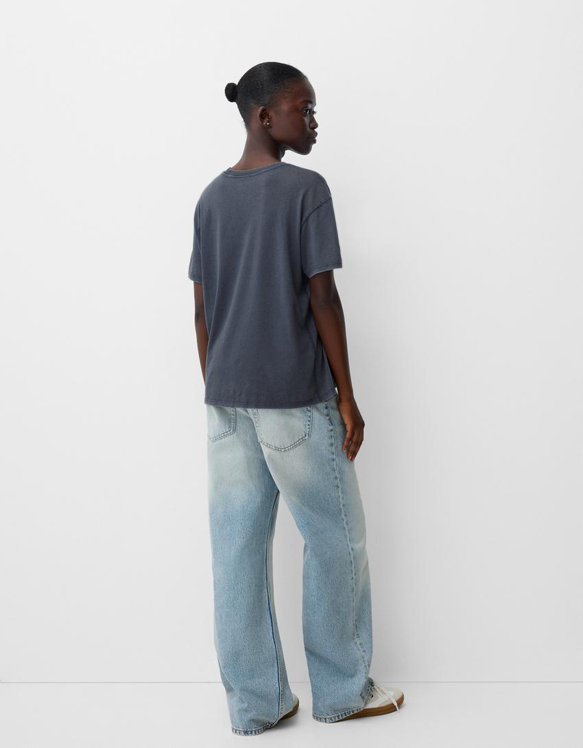 T-shirt manga curta estampado-Marinho-1