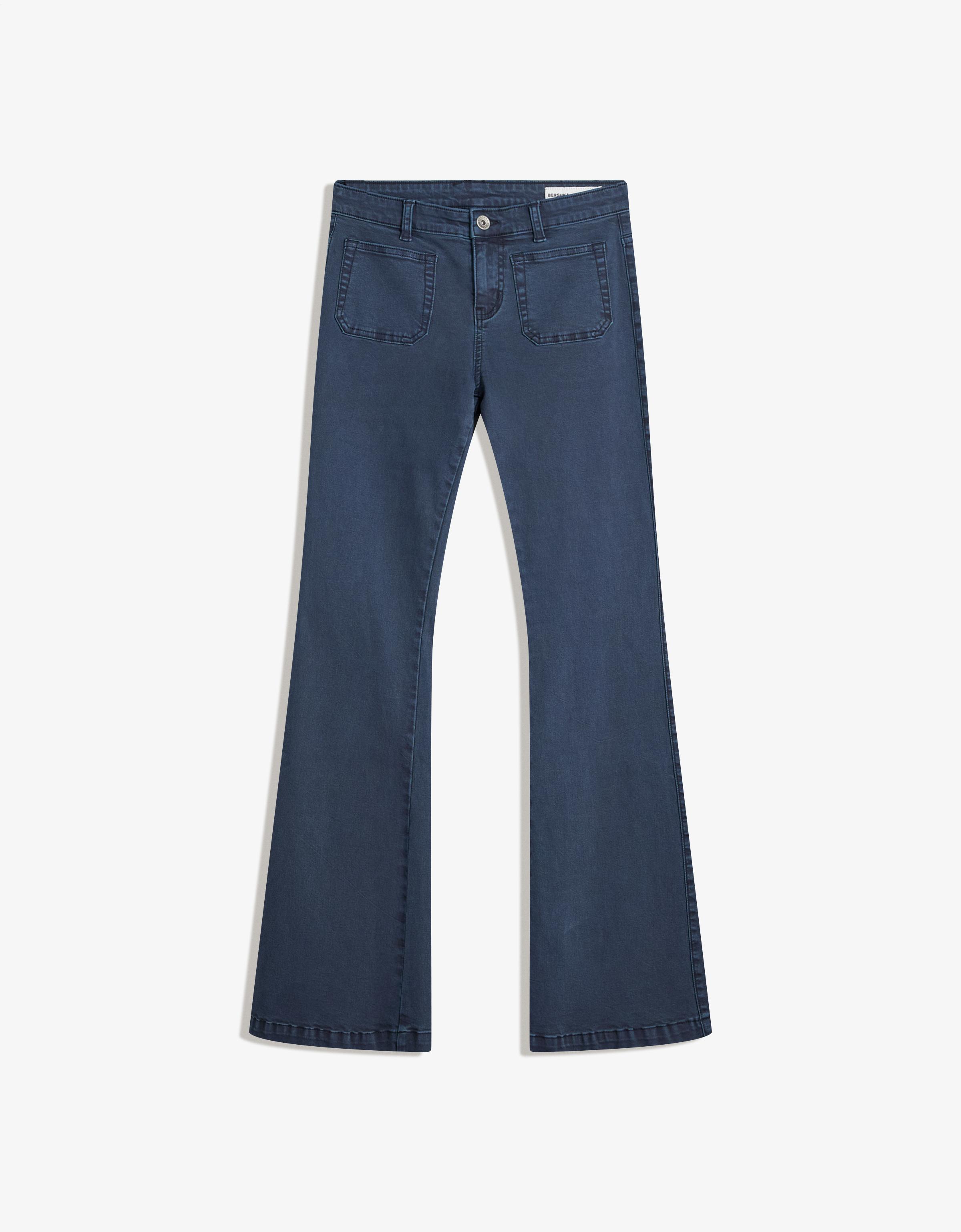 Flare trousers with flaps and pocket — Navy
