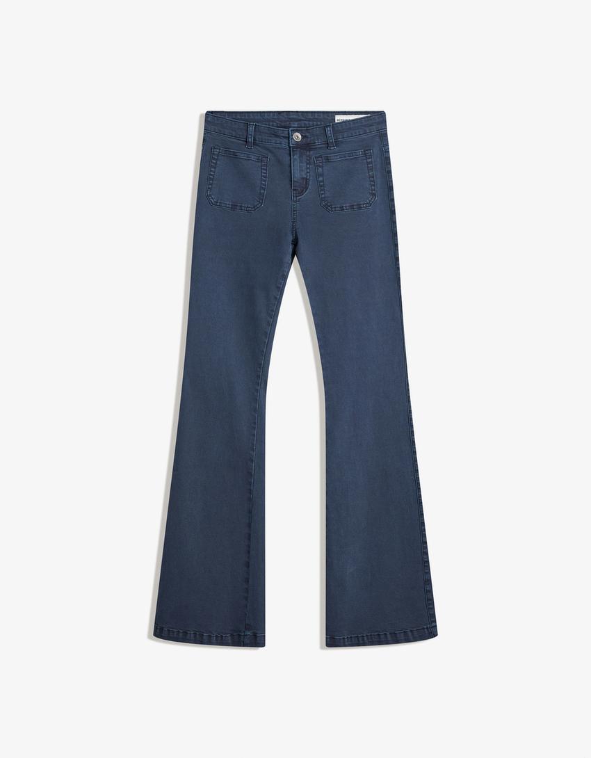Pantalons flare butxaca de tapeta-Blau Marí-3