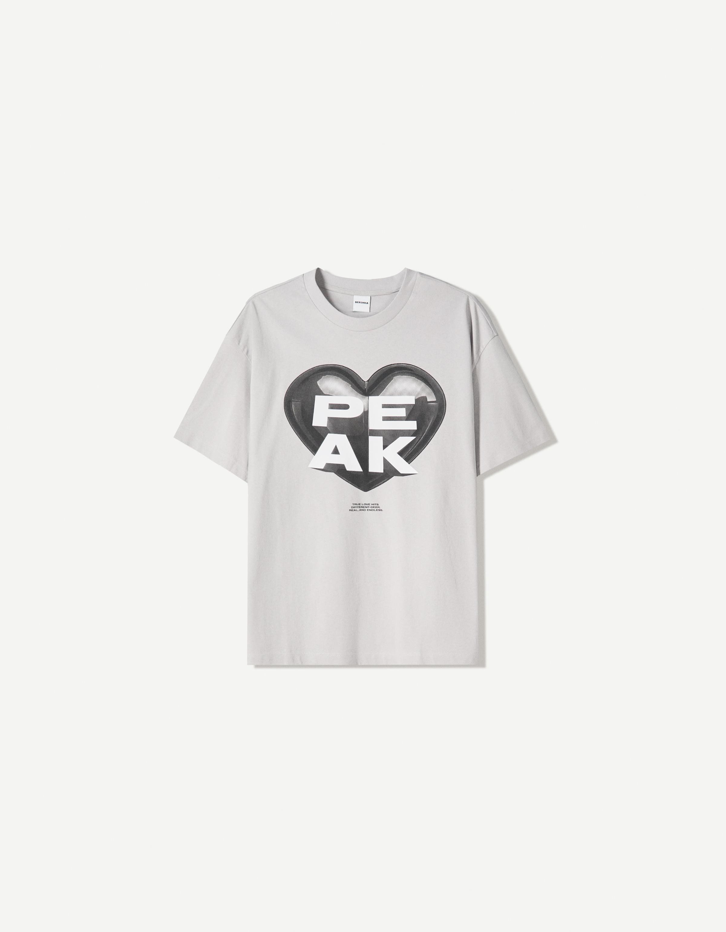 Bershka T-Shirt Mit Print Und Kurzen Ärmeln Herren S Grau