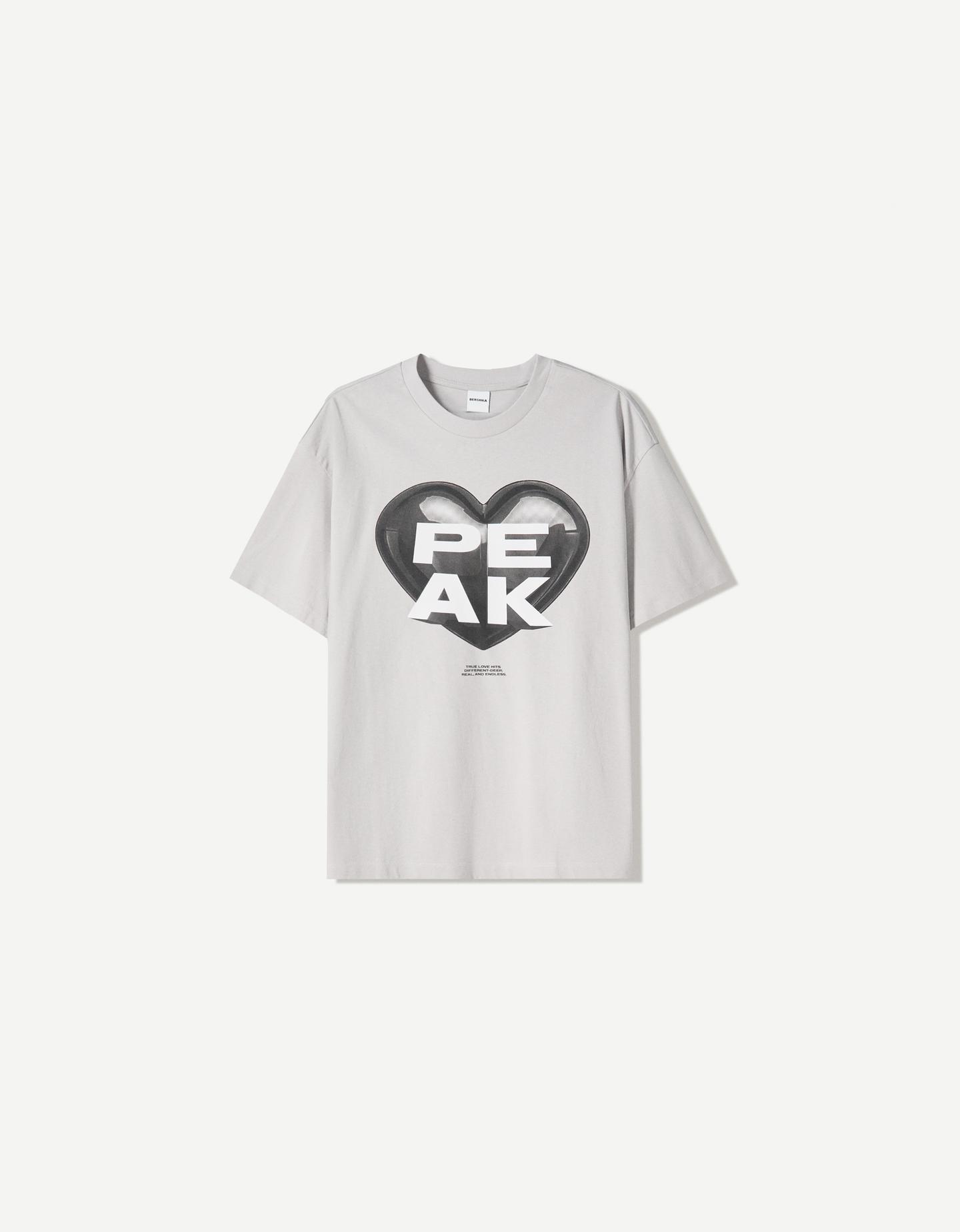 Bershka Camiseta Manga Corta Print Hombre Xs Gris