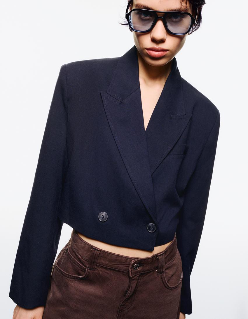 Double-breasted boxy fit blazer-Navy