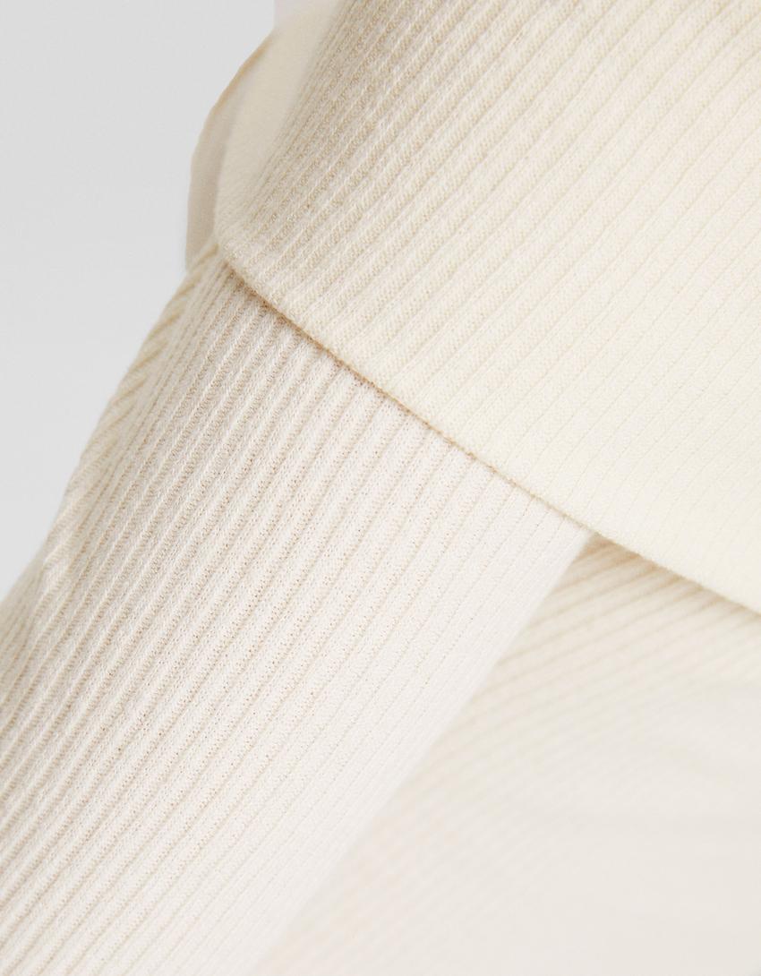 كارديجان بياقة باردو محاكة بسحاب-كريمي-5