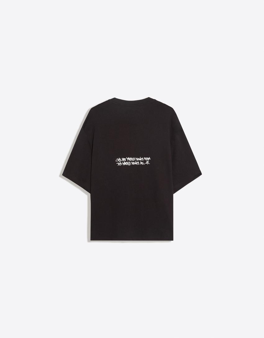 Camiseta manga corta boxy ZOO YORK X BERSHKA-Negro