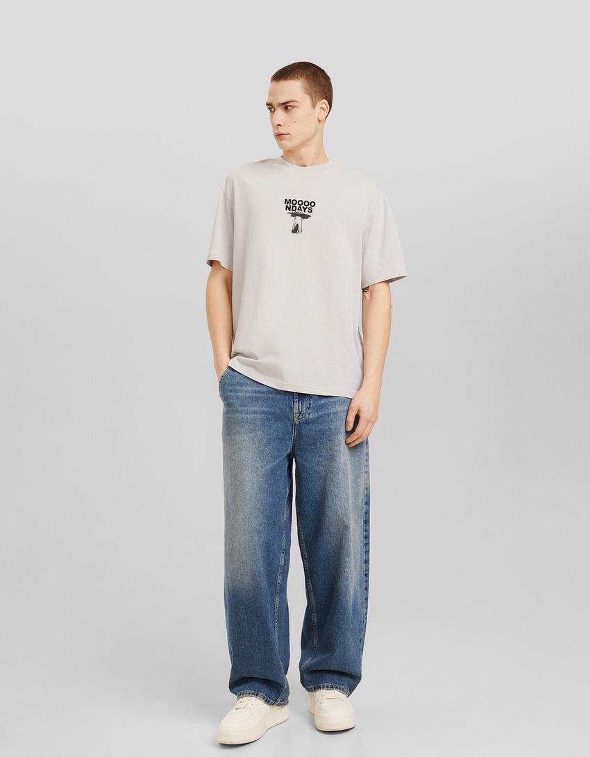 T-shirt manga curta boxy fit estampado-Pedra-3