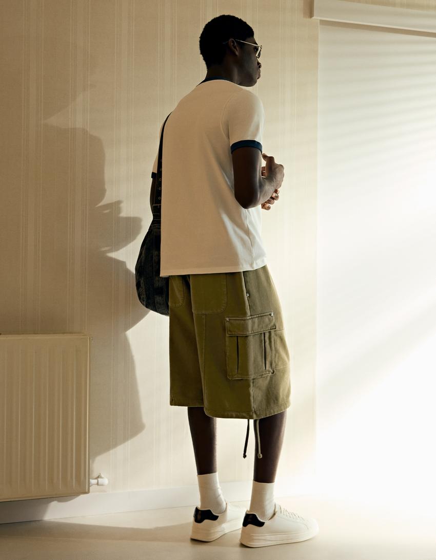 Faded-effect cargo jort Bermuda shorts-Khaki