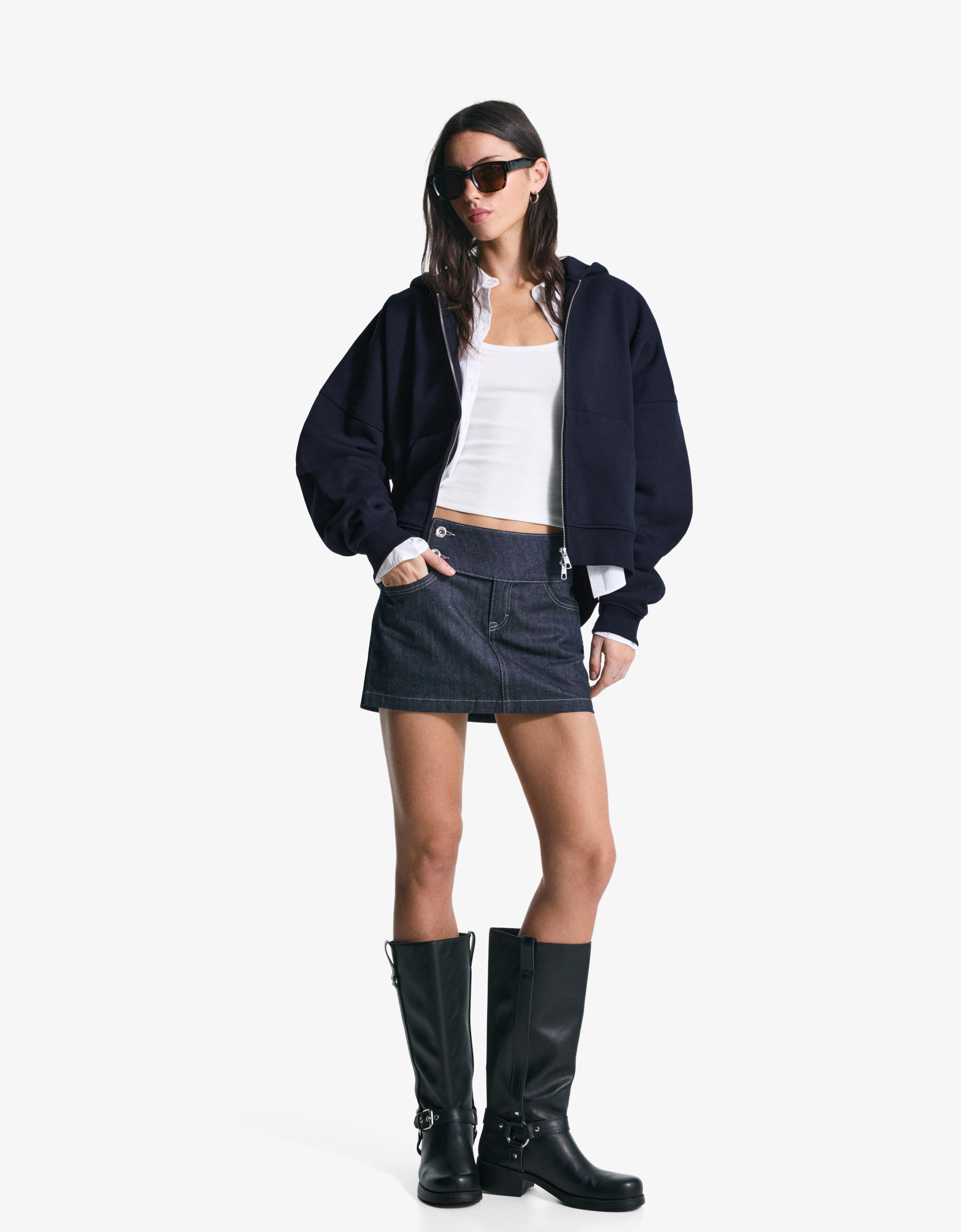 Kapüşonlu oversize fermuarlı sweatshirt - Görsel 137