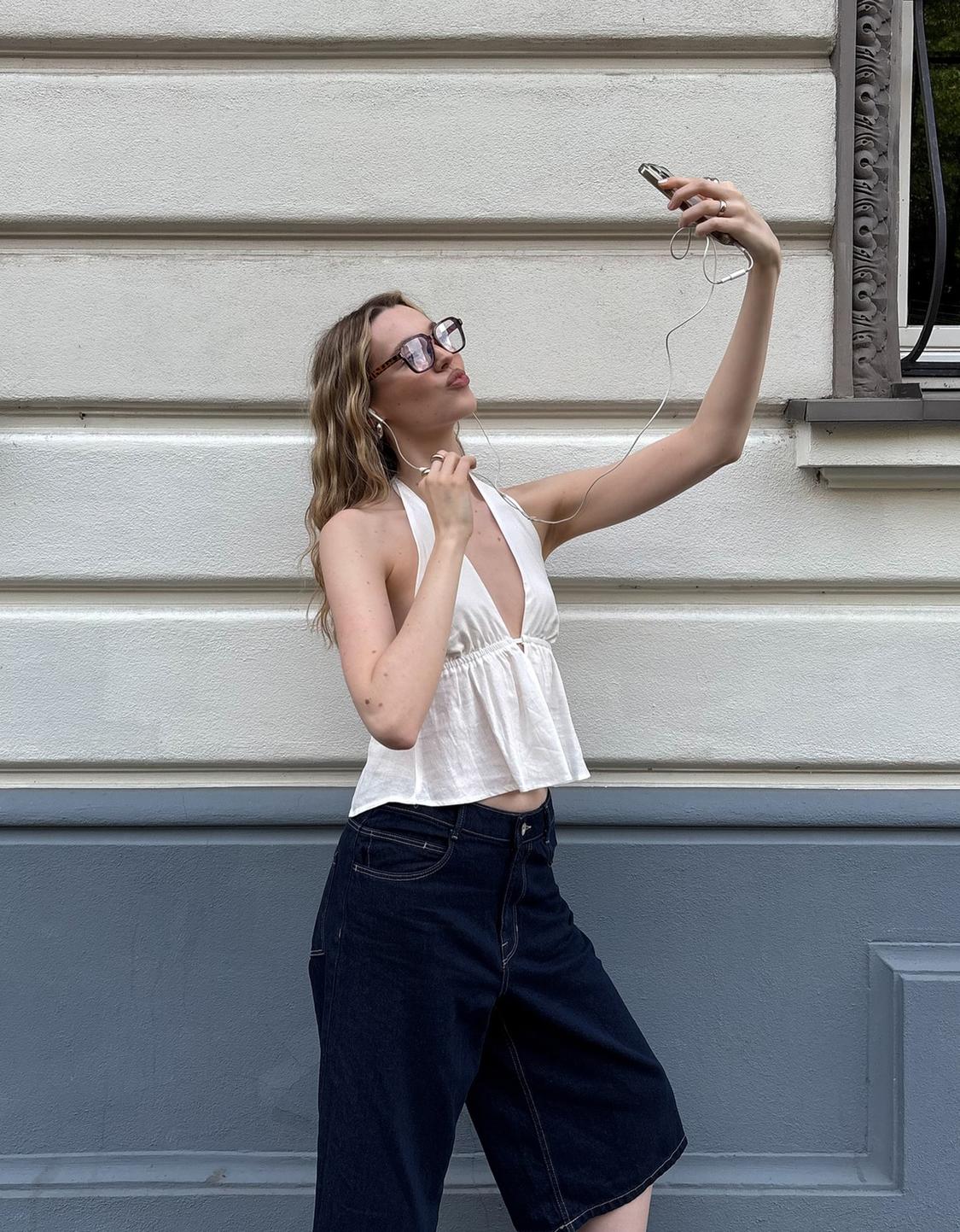 Baggy denim Bermuda shorts
