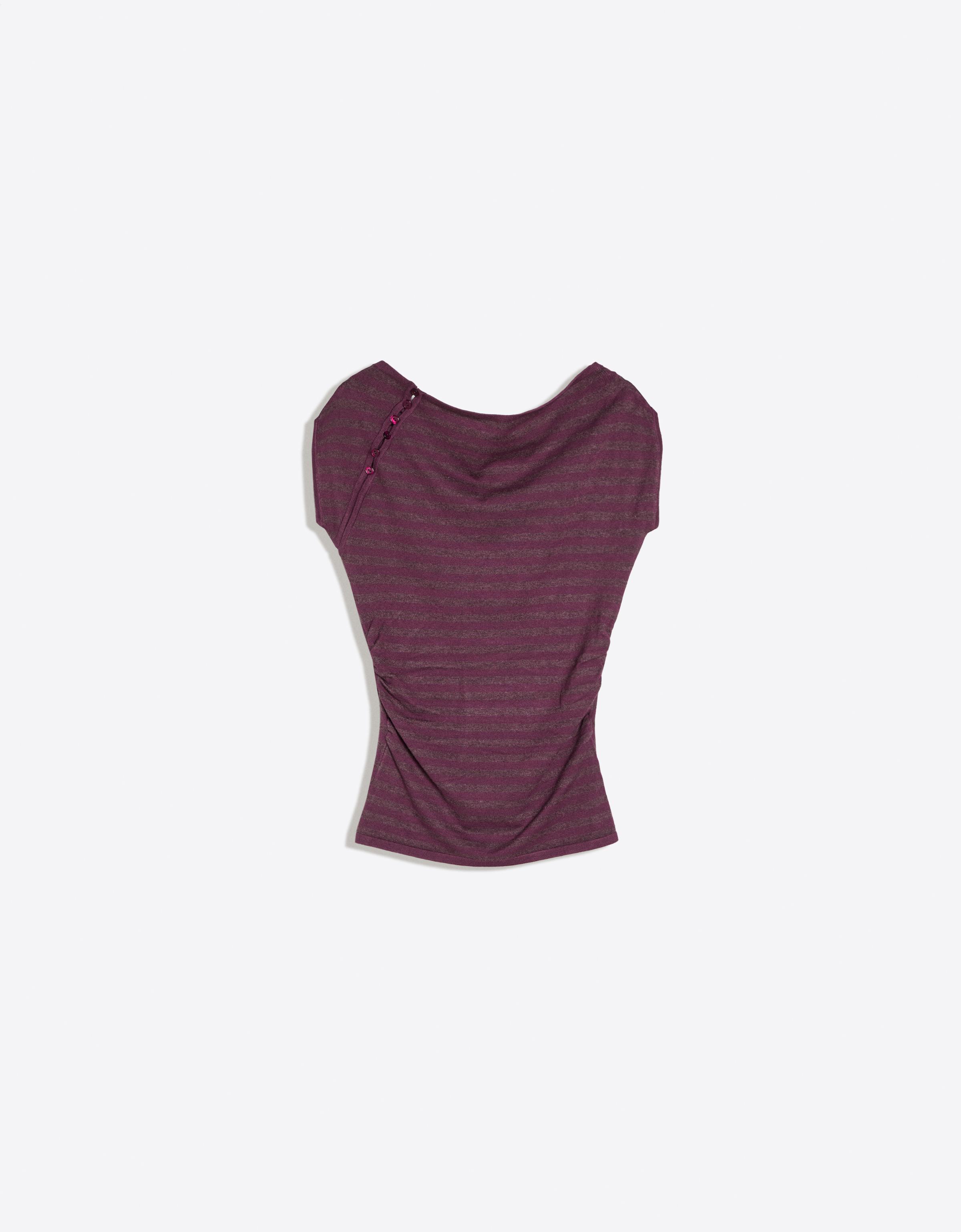 Bershka Jersey Manga Corta Botones Mujer L Burdeos