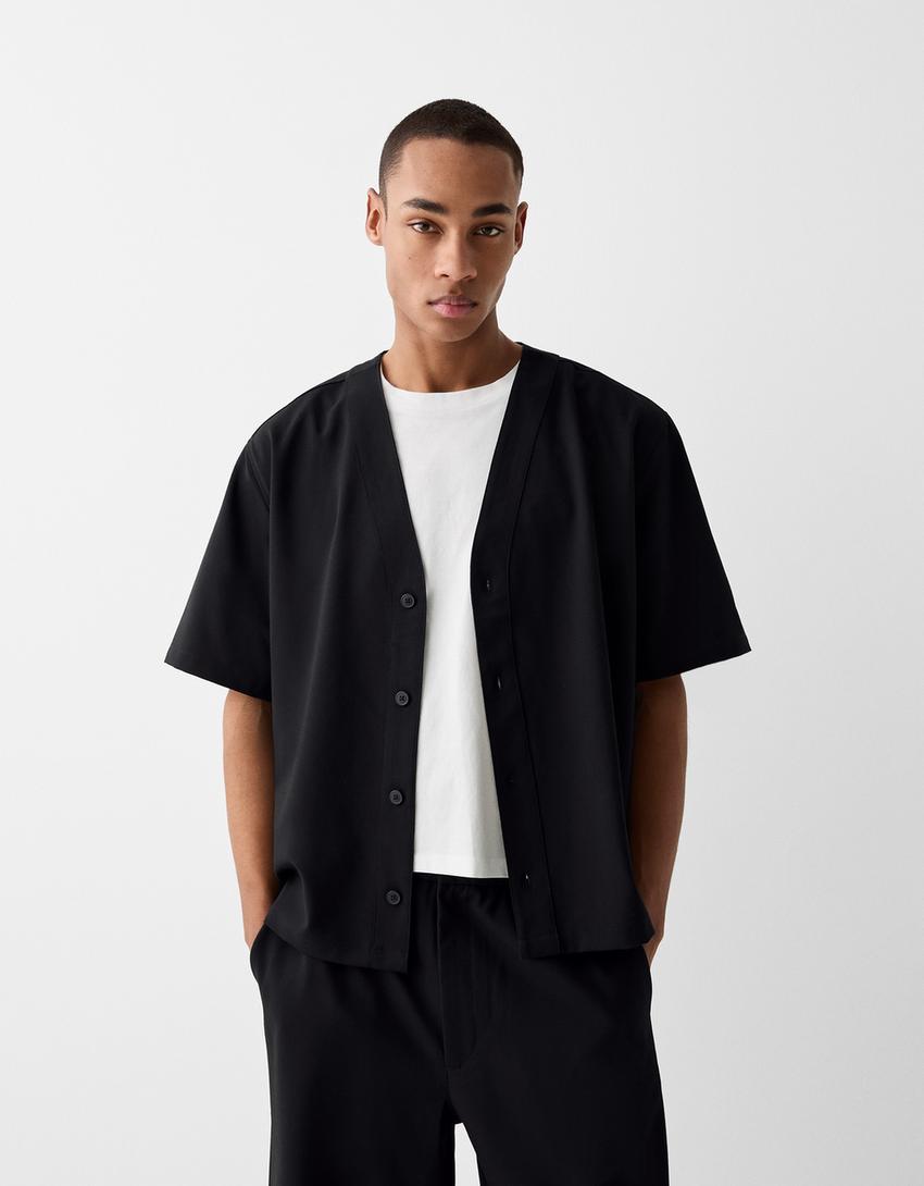 Chemise manches courtes tailoring boxy fit kimono-Noir-1