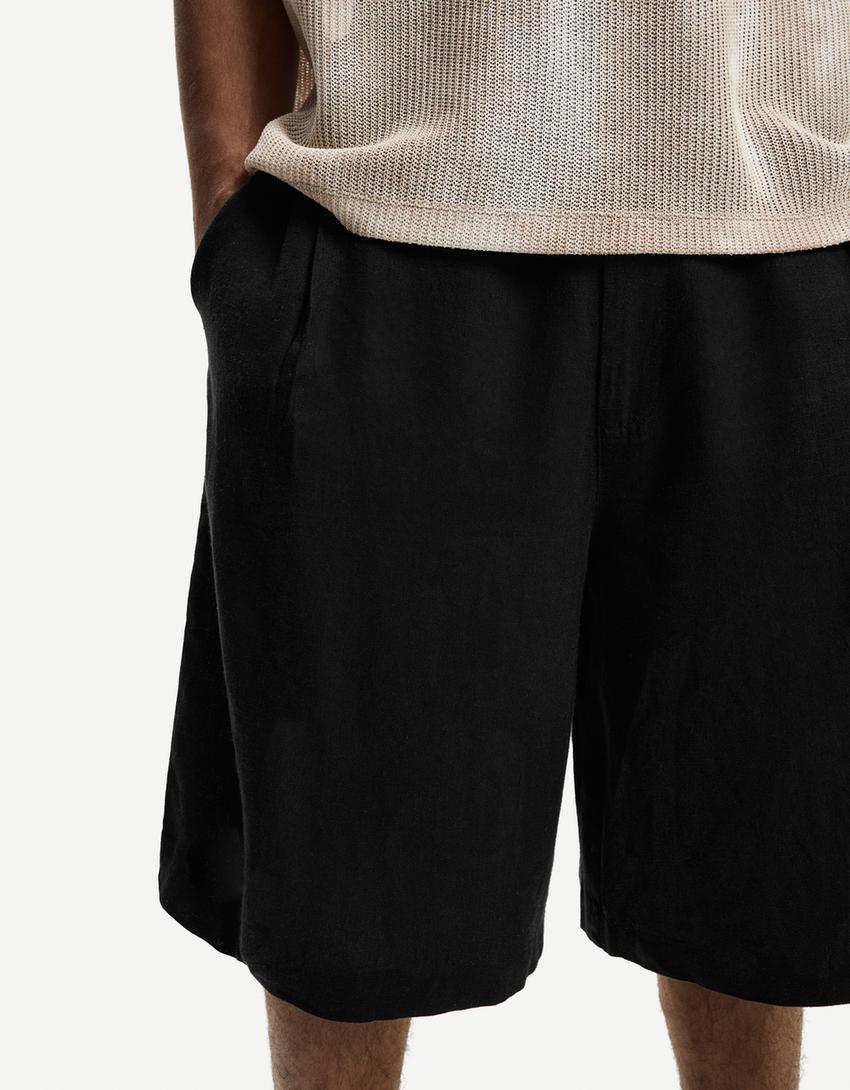 Bermuda tailored fit semplice con pinces-Nero-1