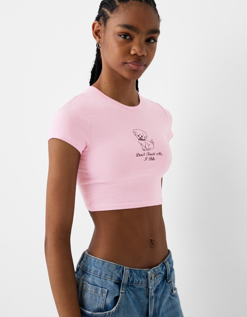 Short sleeve T-shirt with print-Pink-3