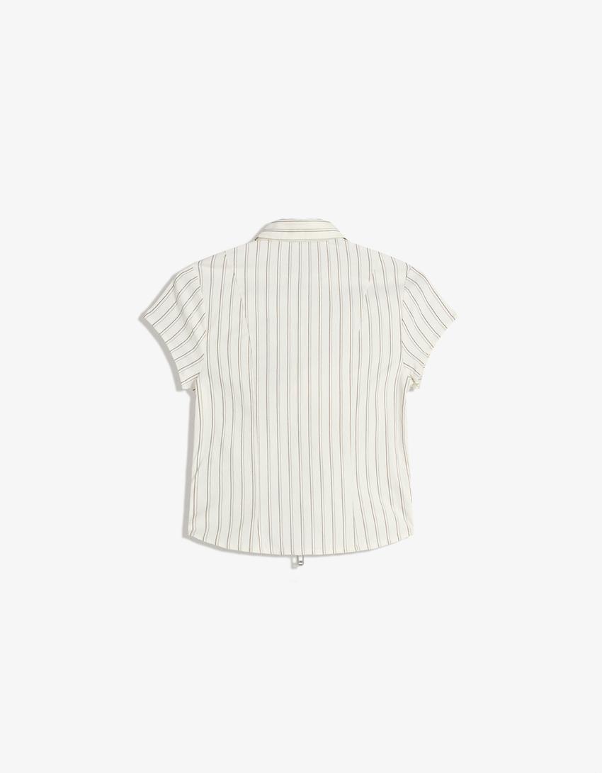 Short sleeve shirt with zip-Grey-4