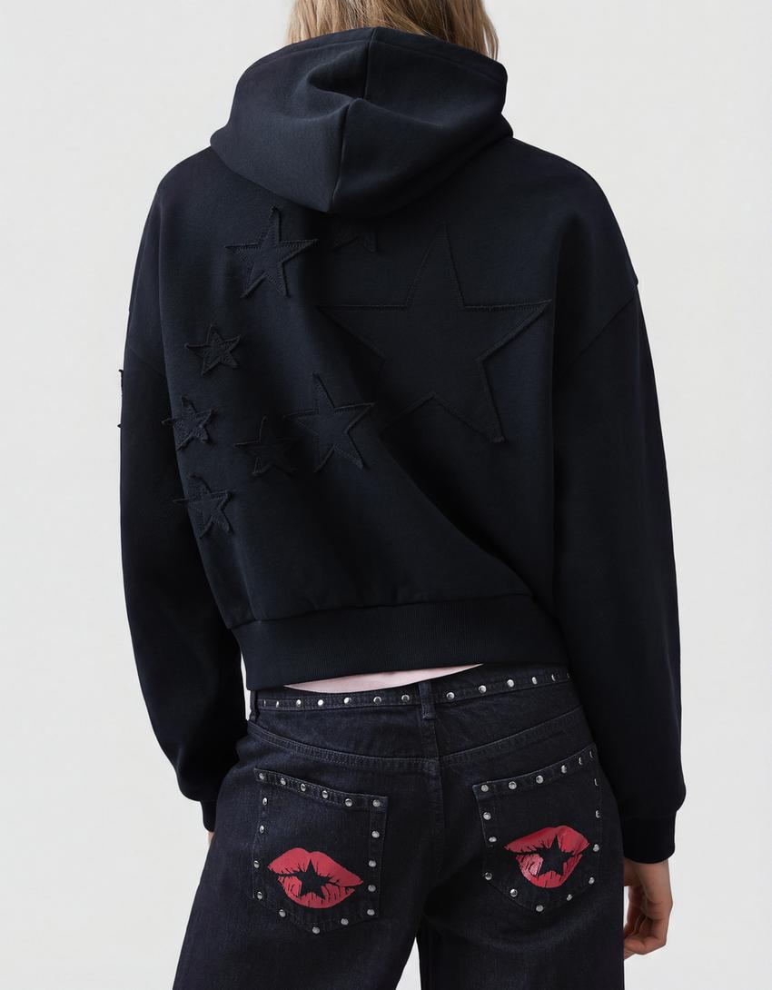 Voľné džínsy s nízkym pásom a cvočkami-Morská