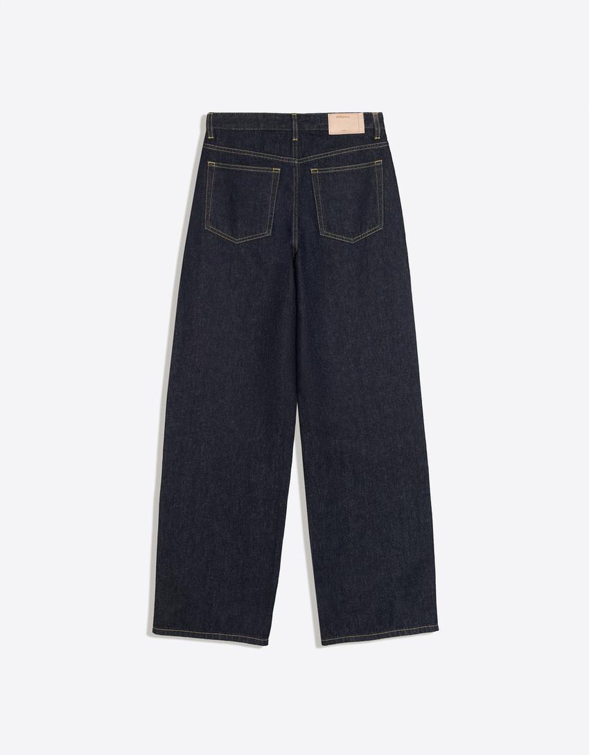 Jeans wide cintura cruzada-Marino