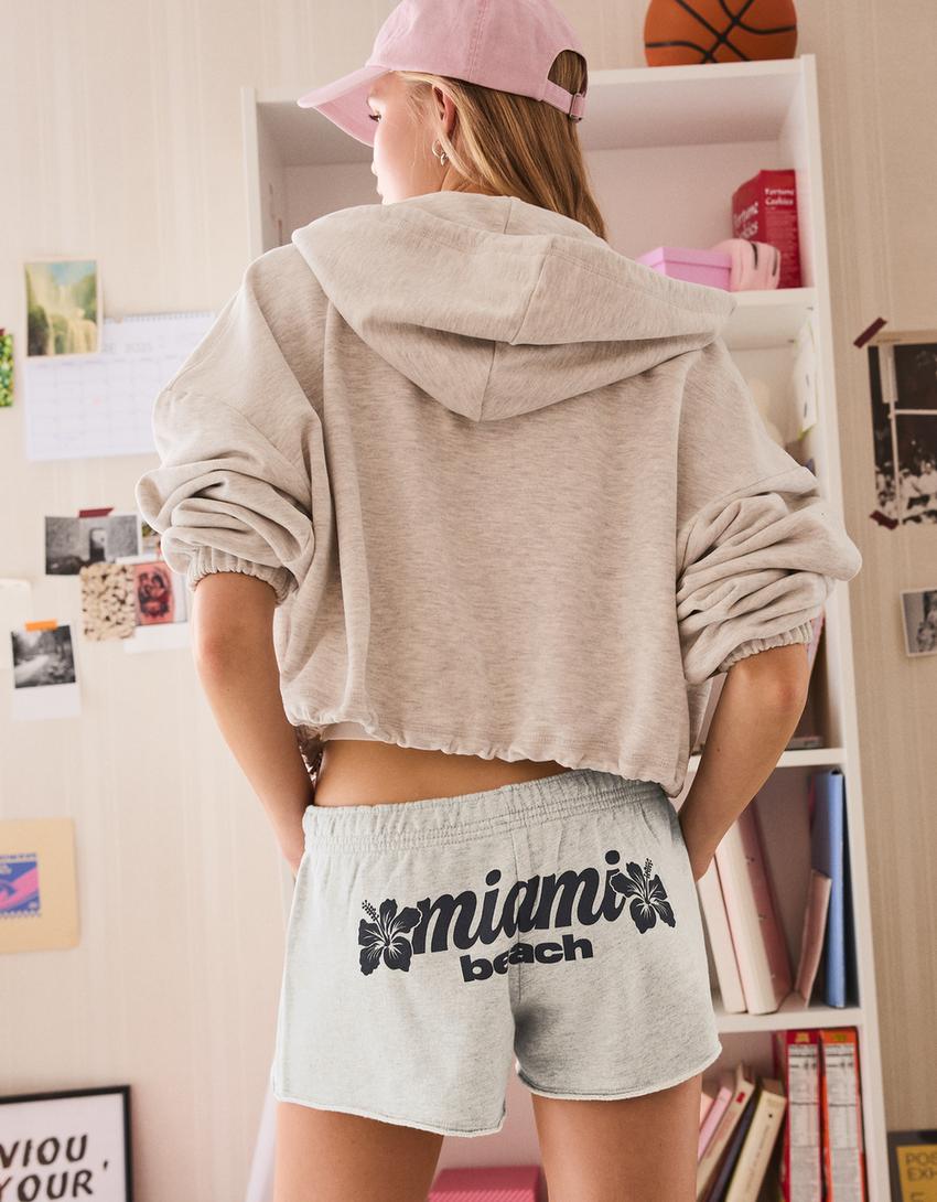 İŞLEMELİ POLAR ŞORT-Gri