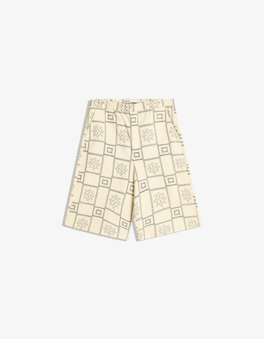 Baggy Bermuda shorts-Cream