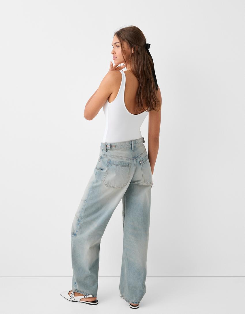 Low-waist balloon fit jeans with seams-Light blue-2