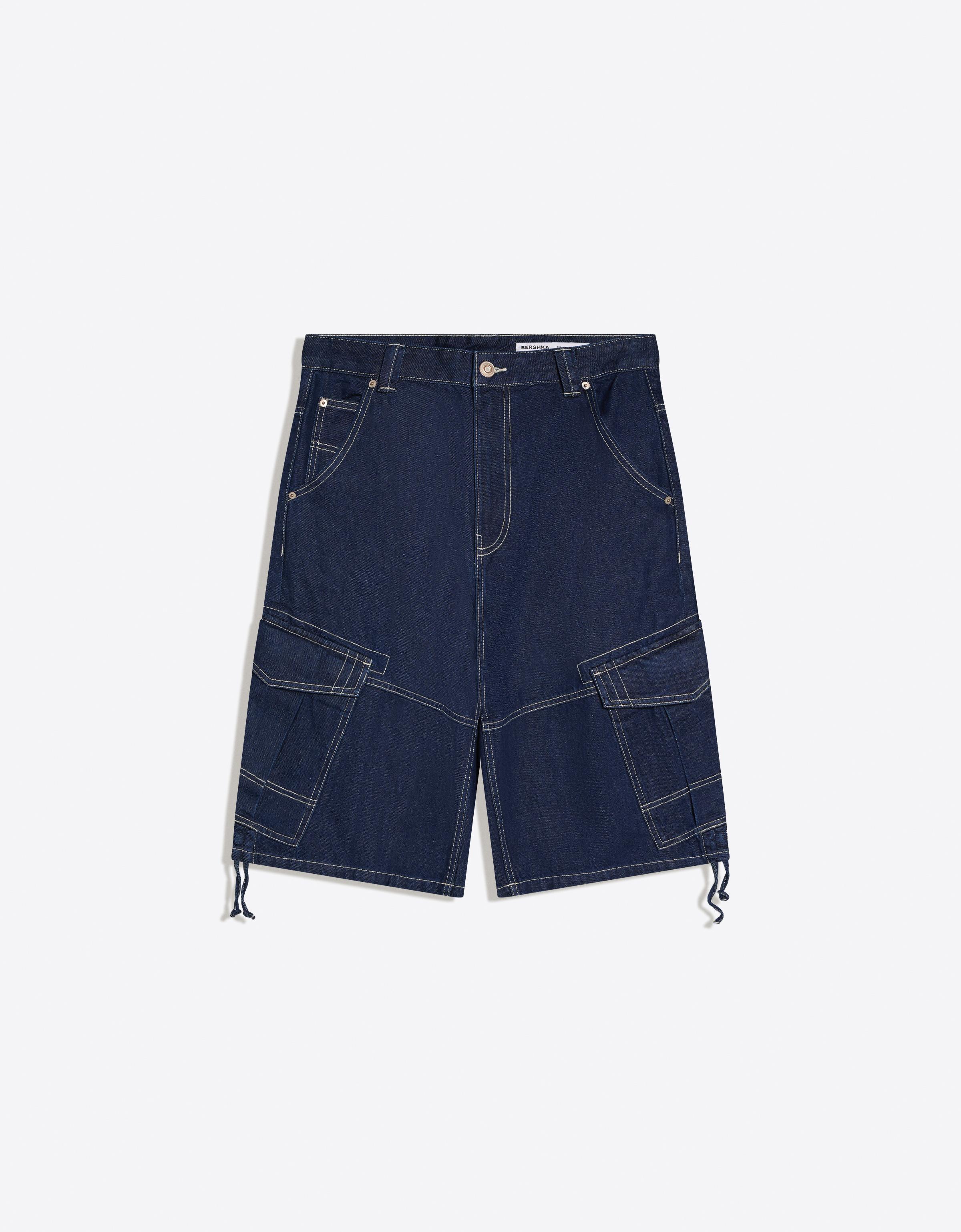 Denim cargo parachute Bermuda shorts — Navy
