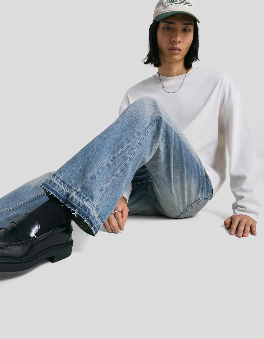 Straight flared jeans-Gewassen blauw
