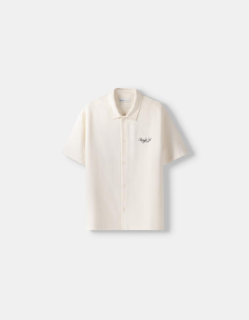 Chemise manches courtes broderie-Blanc cassé-4