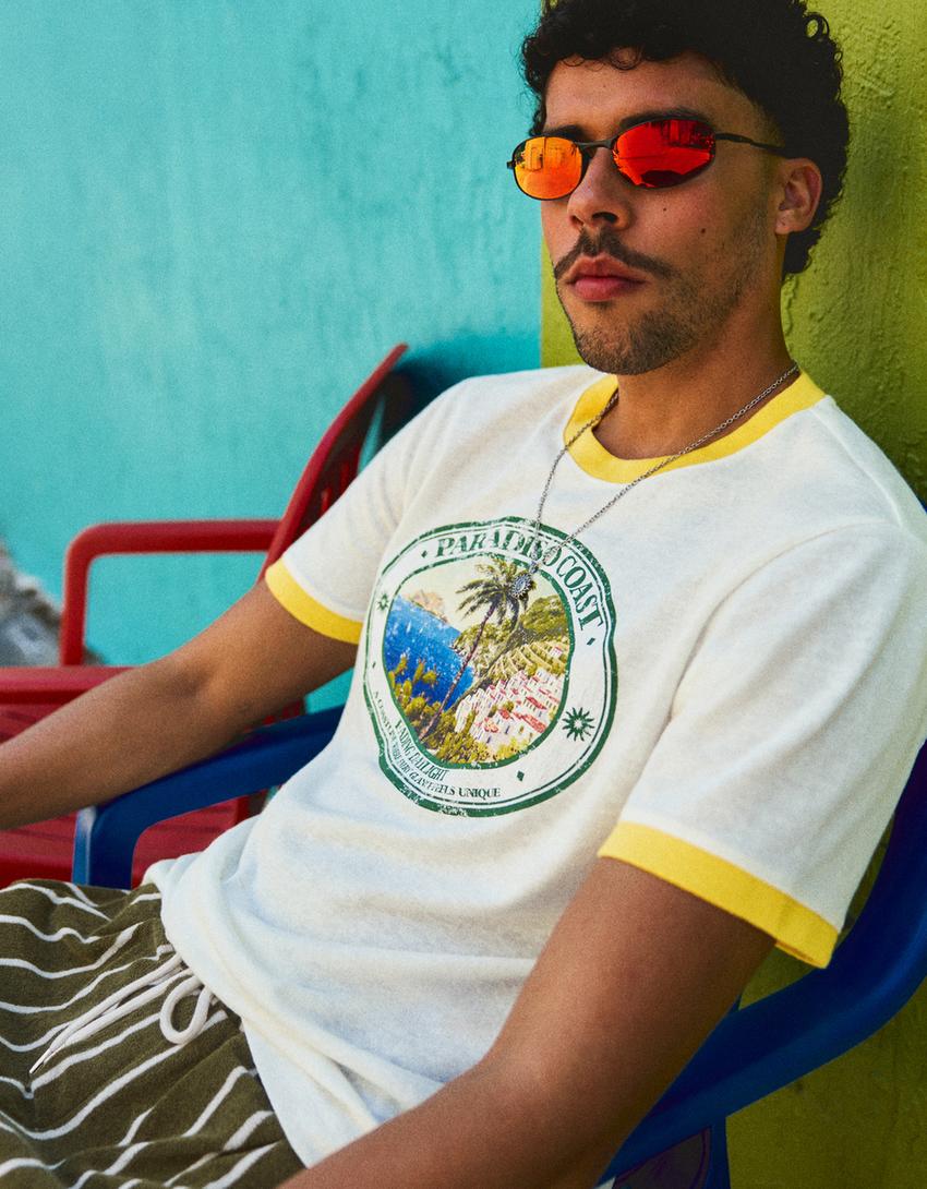 Slub fabric ringer T-shirt-Off white