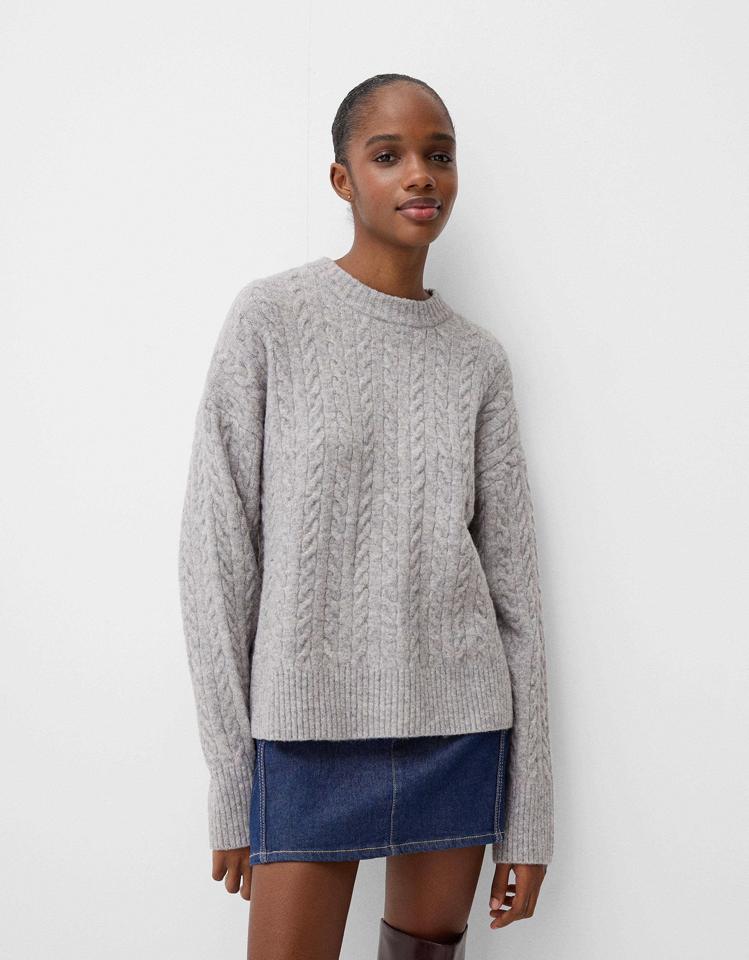 Bershka Oversize-Pullover Mit Flechtmuster Damen Xs Grau