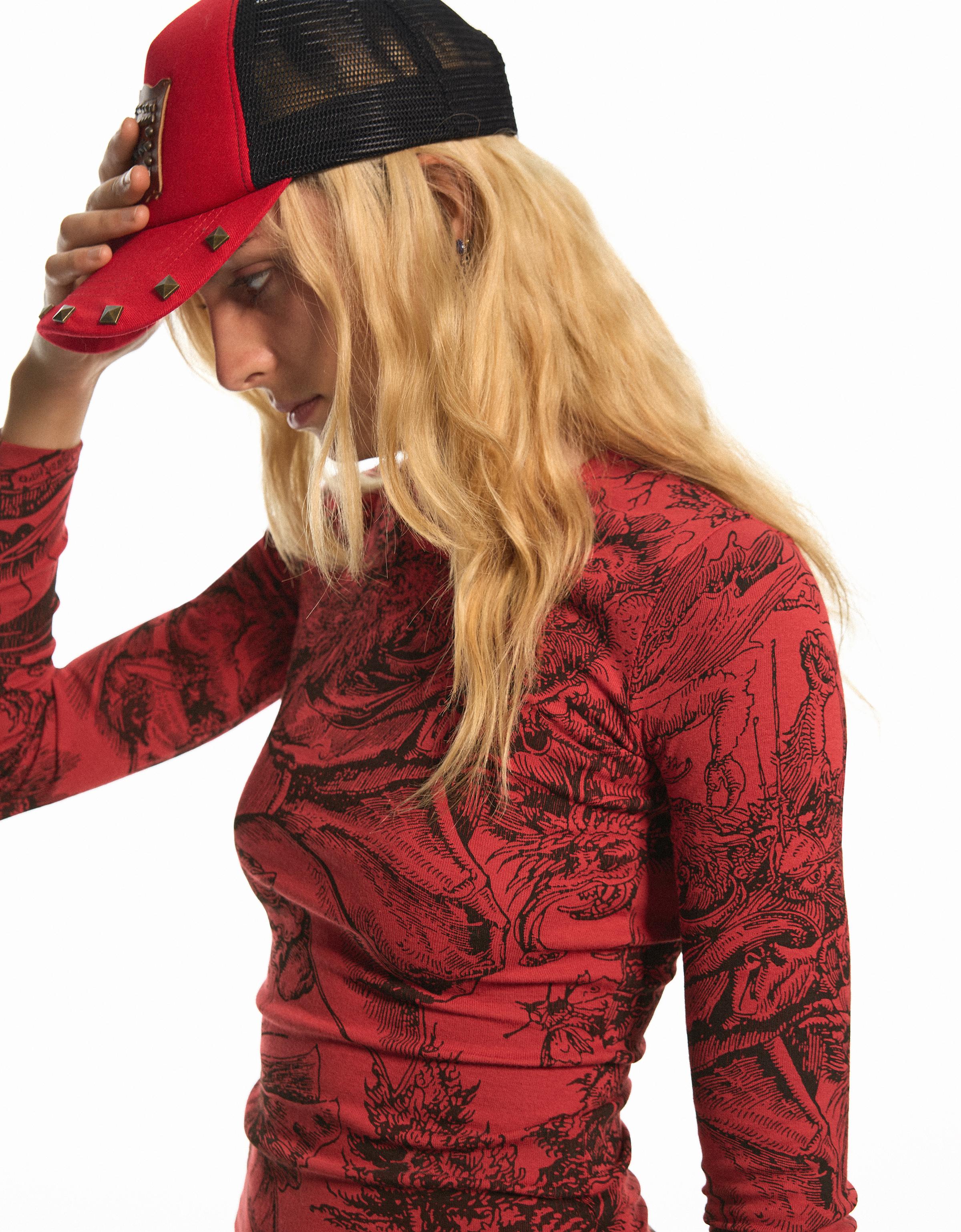 Bershka Uzun kollu fitted ARIES X BERSHKA tişört görsel 3