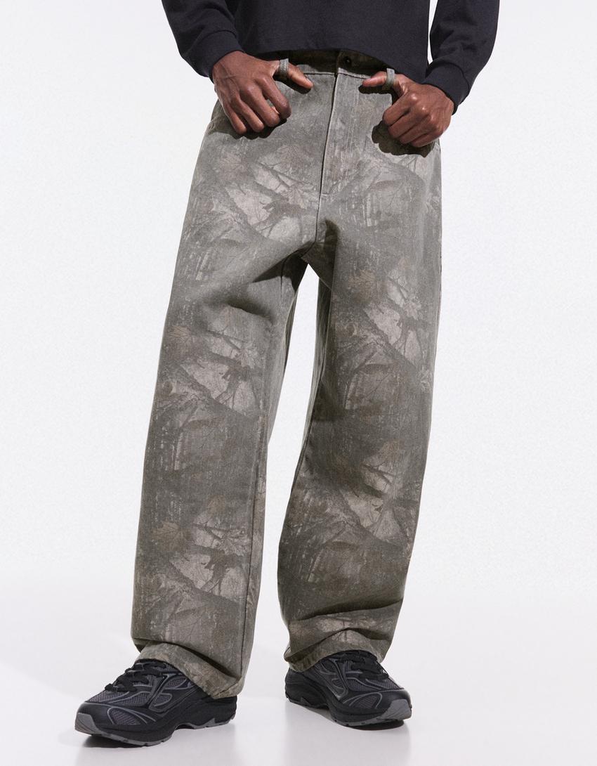 Pantaloni super baggy fit stampati-Grigio scuro