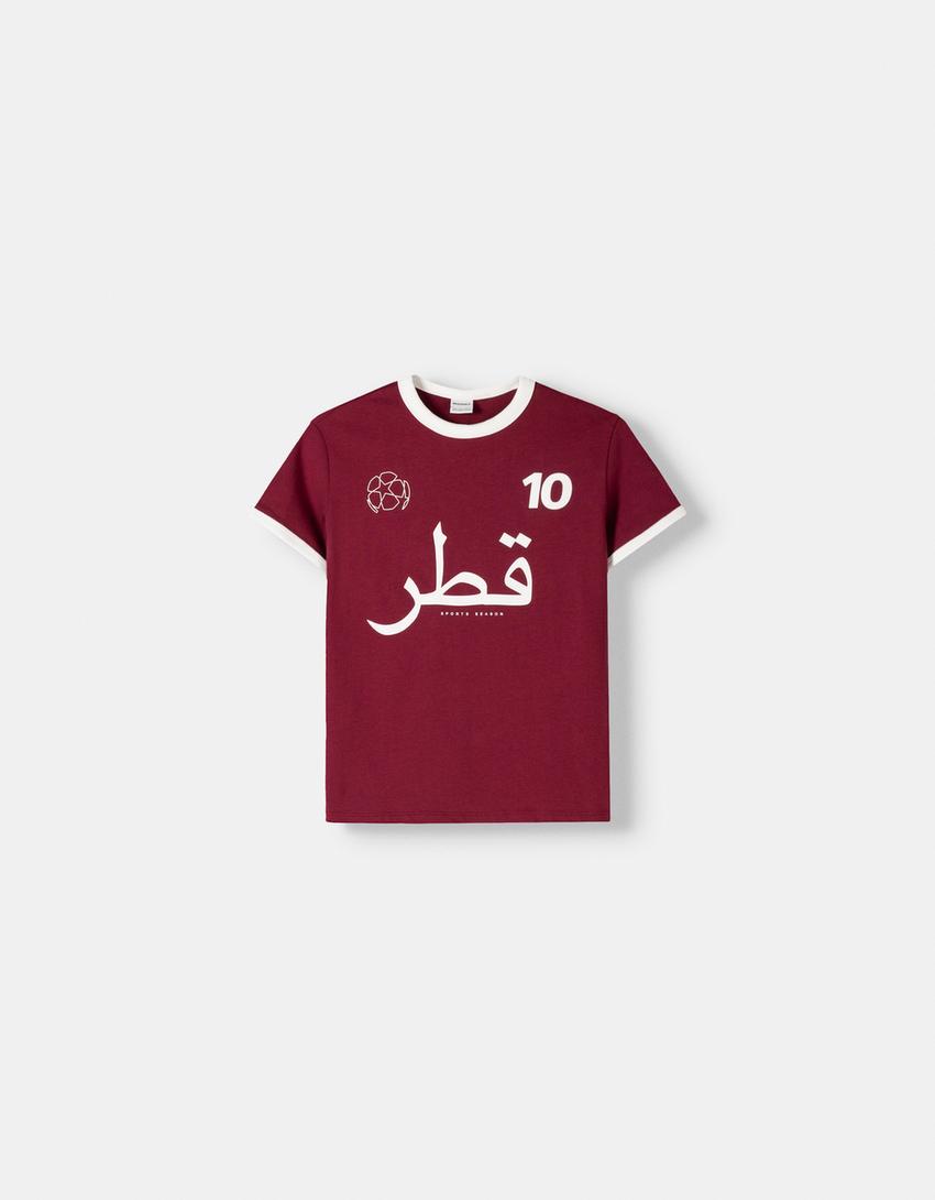 Contrast short sleeve sport print T-shirt-Red-5