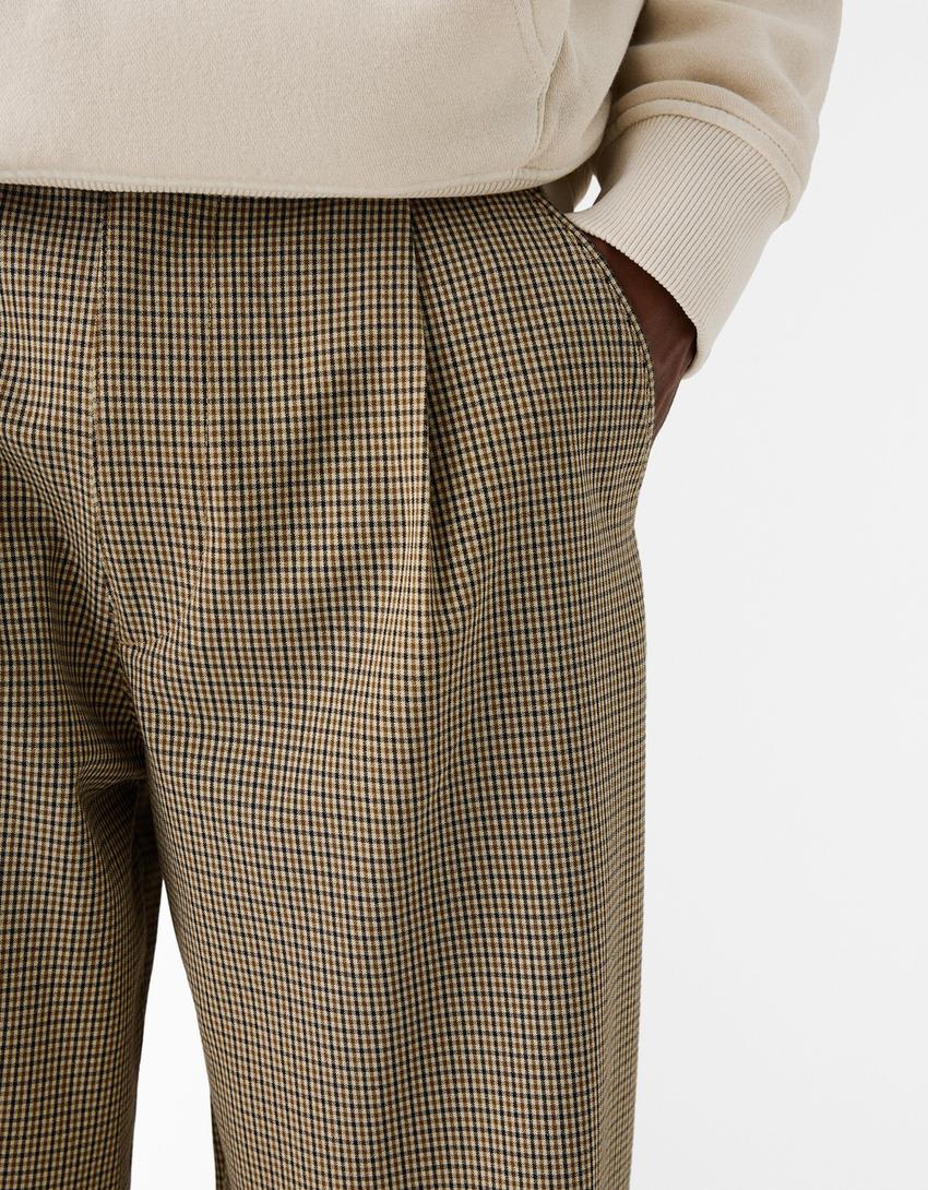 Pantalon tailoring imprimé pied de poule-Marron-6