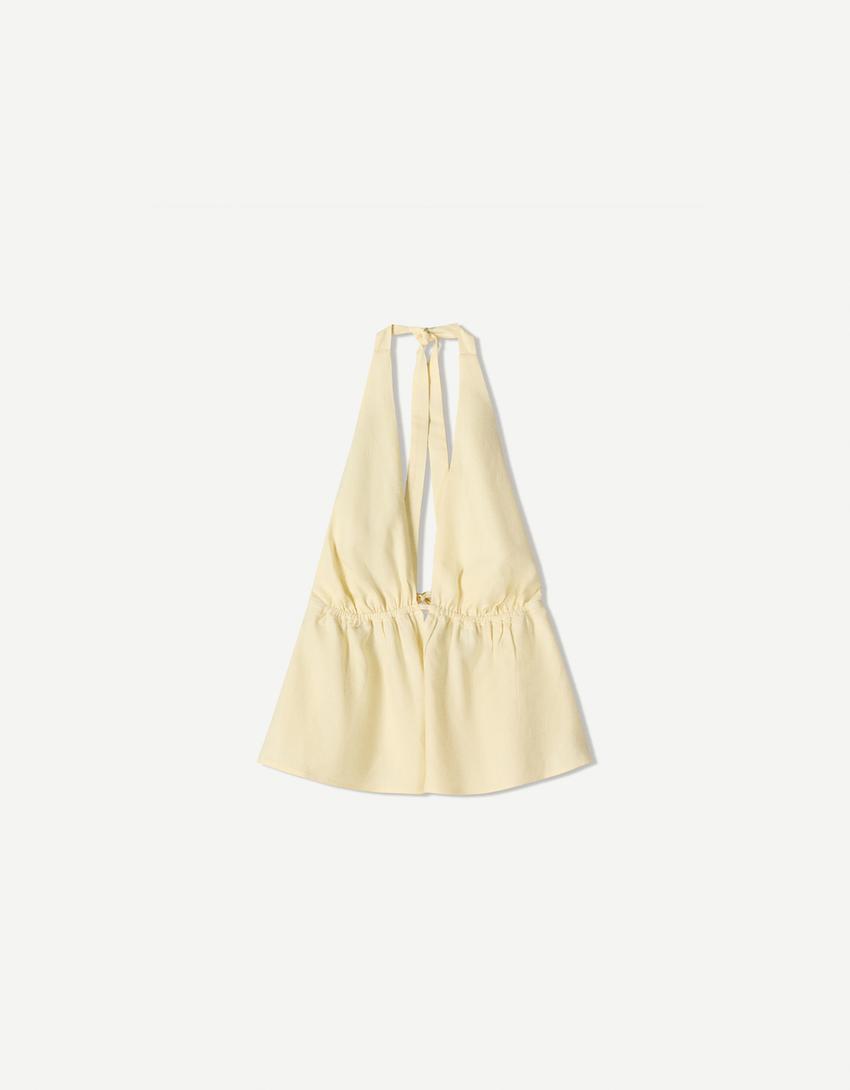 Linen blend halter waistcoat-Yellow-3