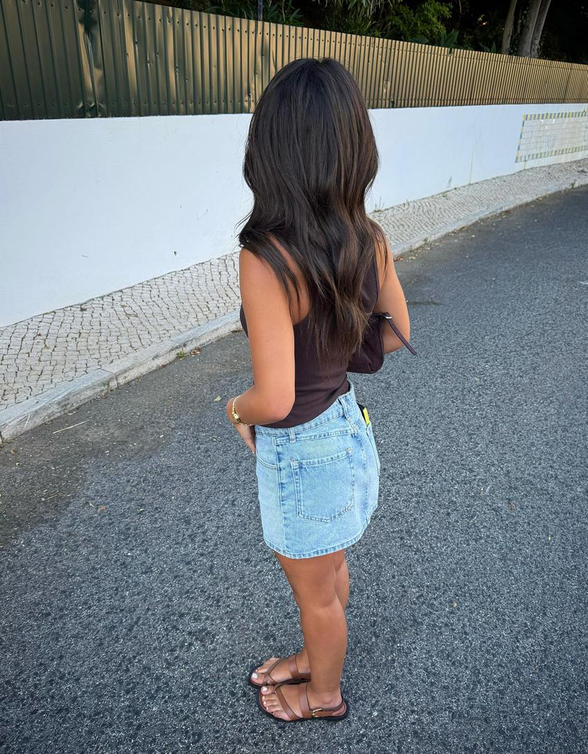 Minigonna in denim-Azzurro-3