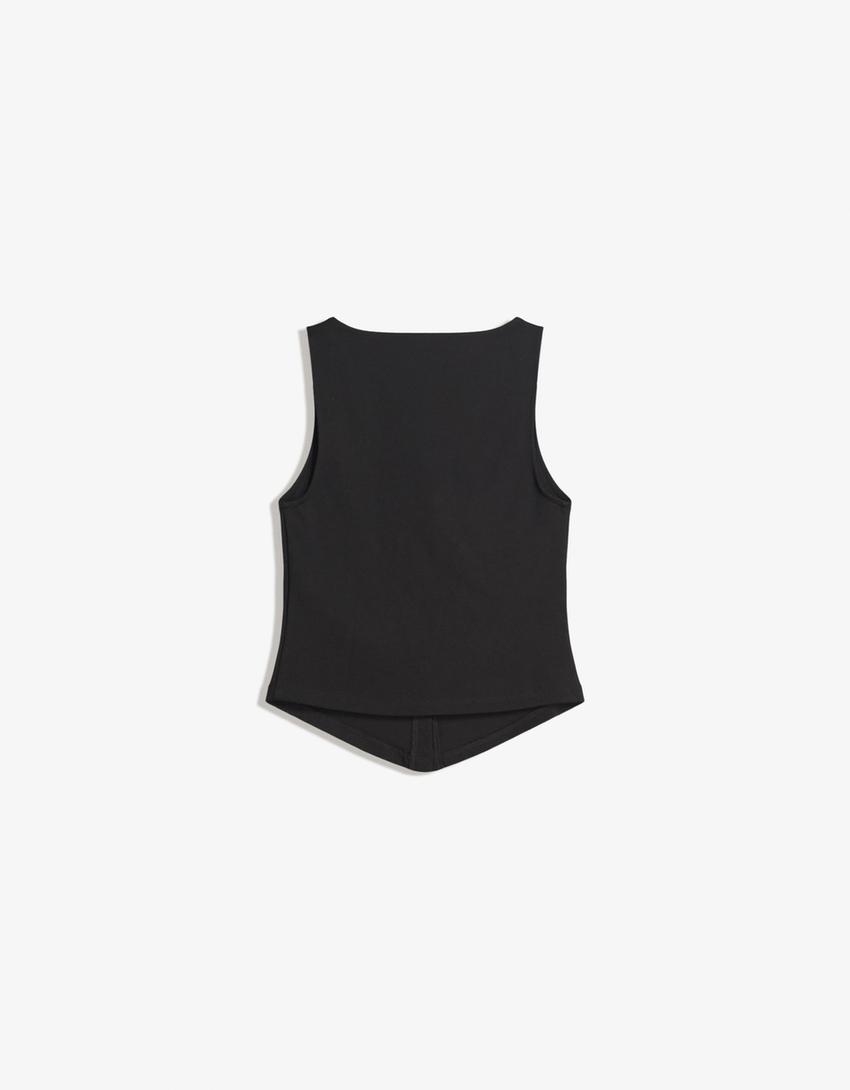 Top col carré crochets-Noir