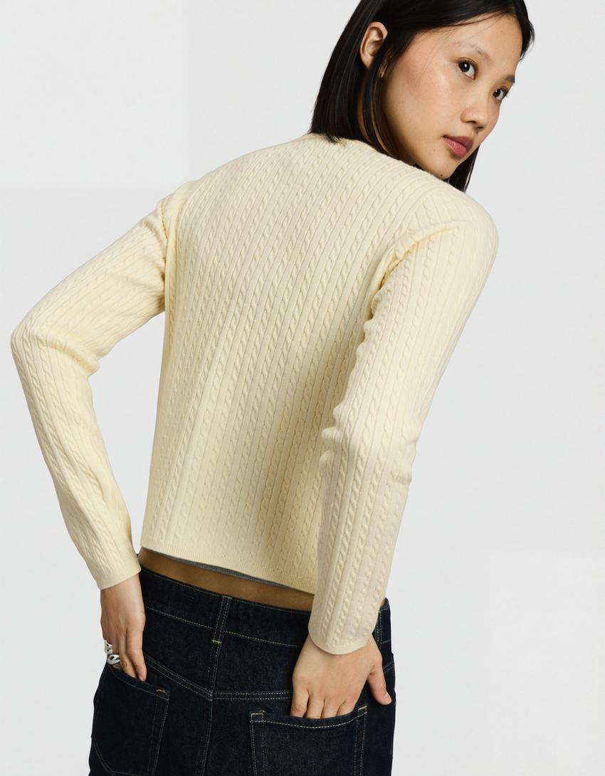 Kardigan kancing button-up anyaman-Kuning