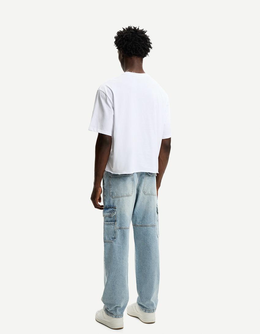 Baggy cargo jeans-Gewassen blauw-1