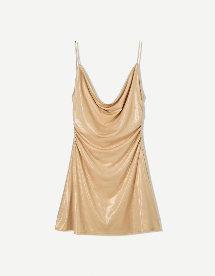 Vestito mini spalline brillante-Oro