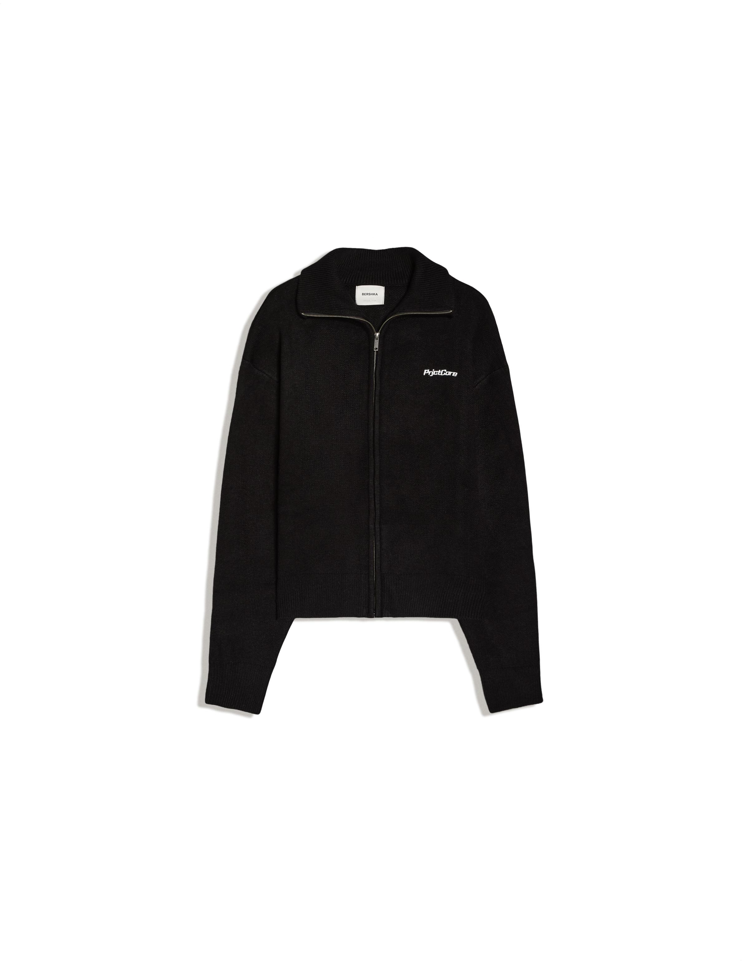 Boxy knit zip jacket — Black