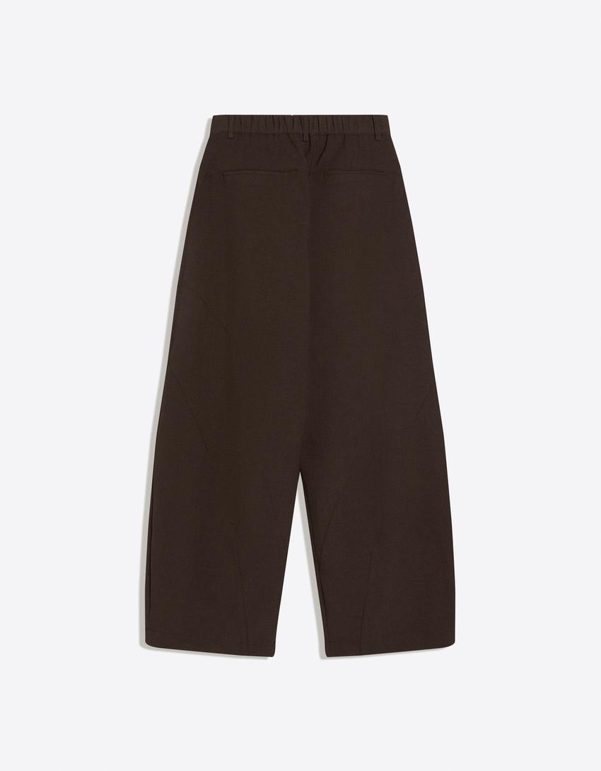 Barrel-leg tailored fit trousers with cut-outs-Brown