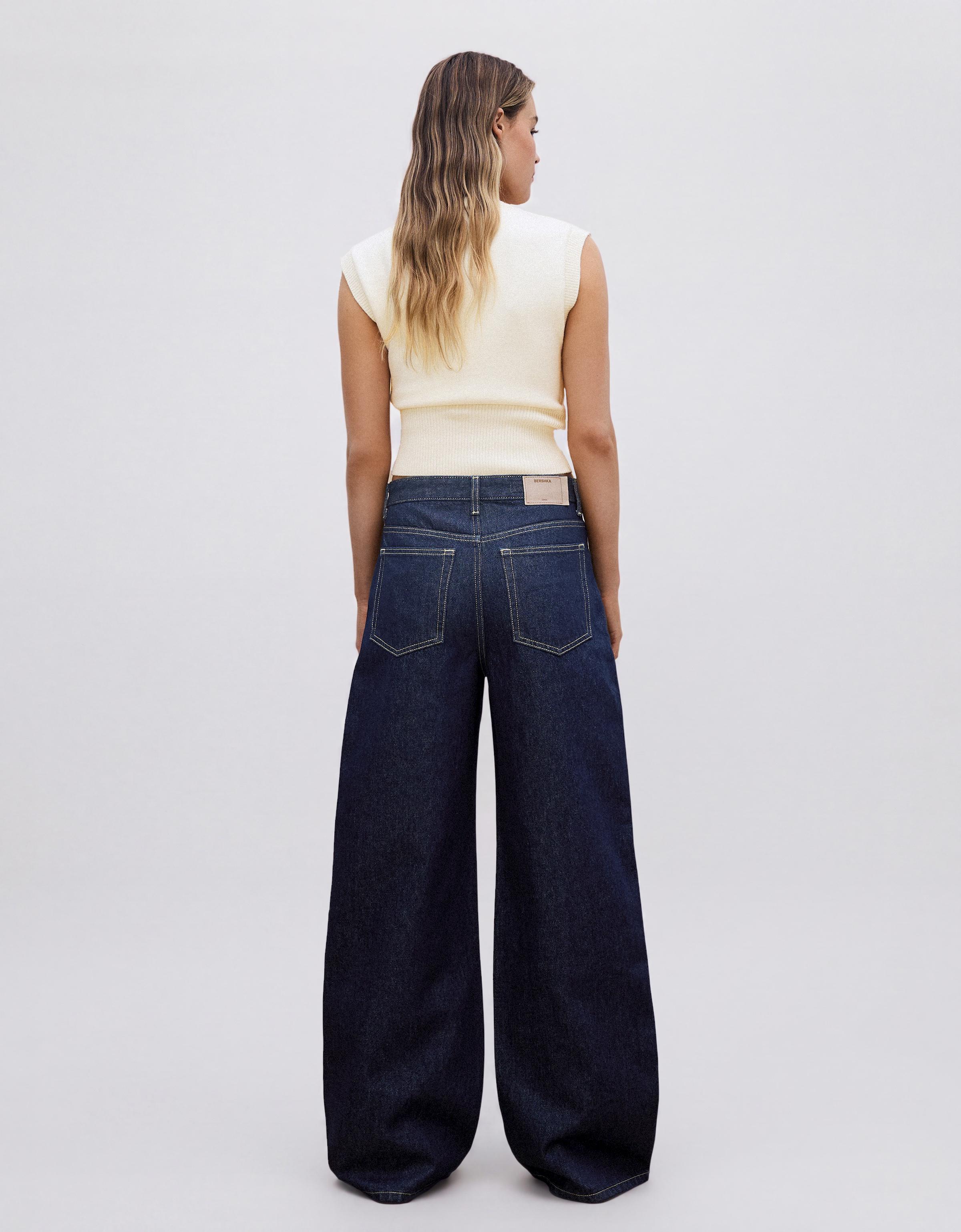 Wide-leg cross-waist jeans — Navy