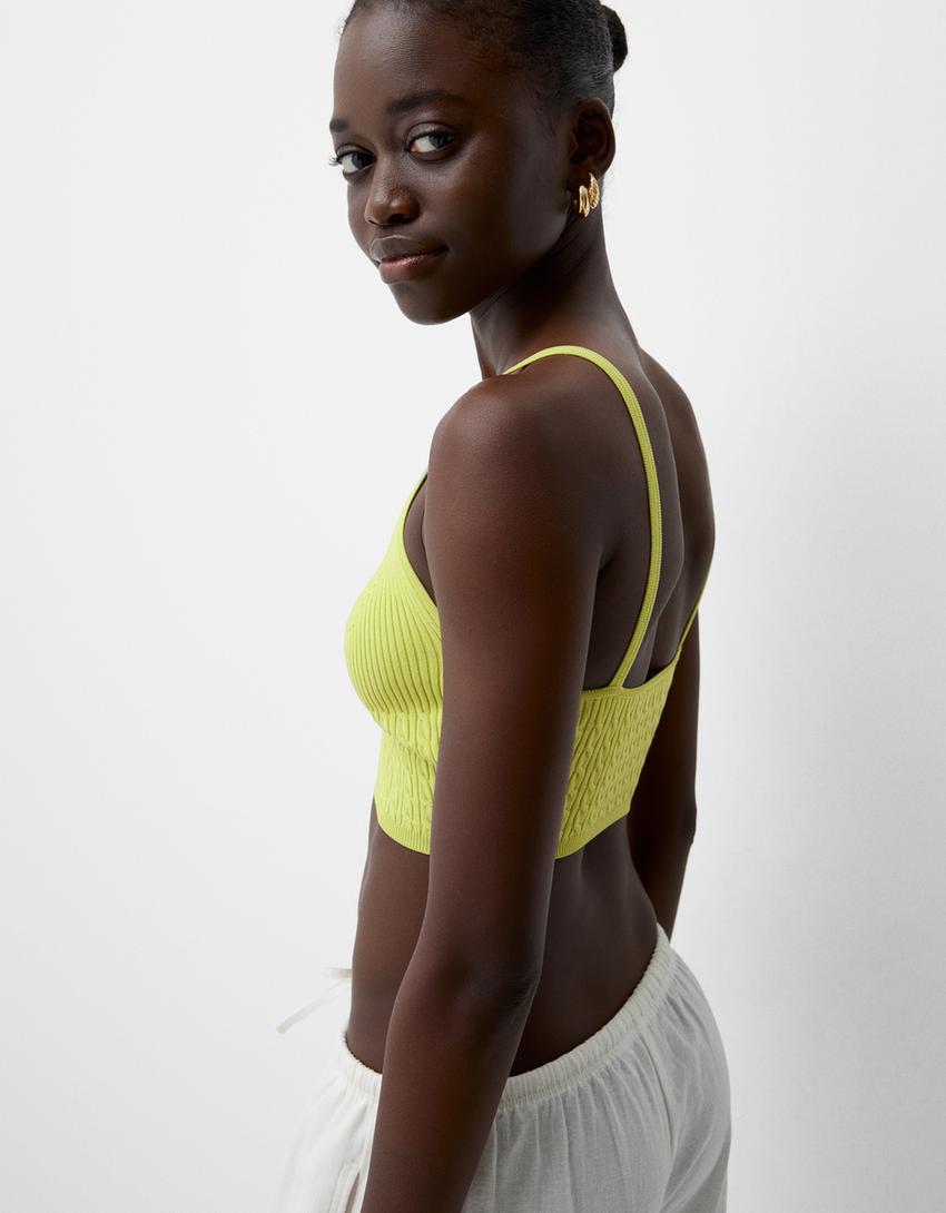 Top cuello pico trenzado-Verde-5