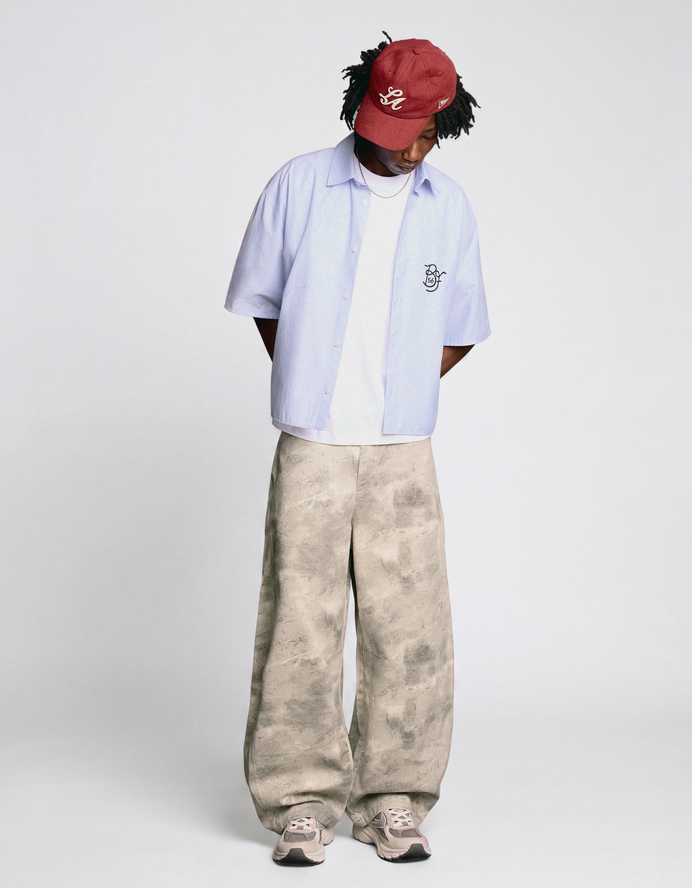 Printed barrel-leg trousers — Grey