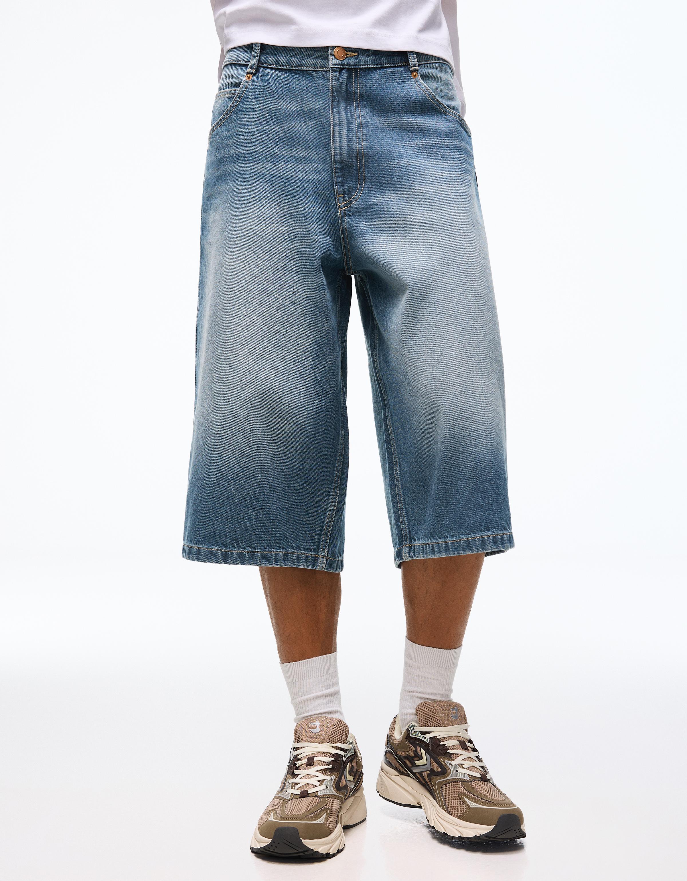 Super baggy denim Bermuda shorts — Light blue