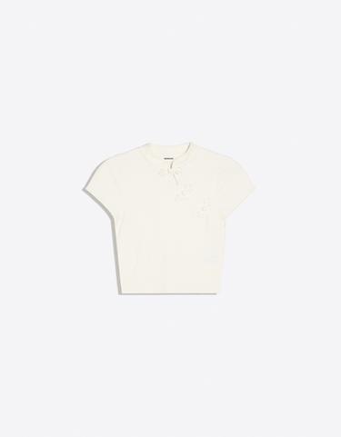Short sleeve knit jumper with clasp — Cream 5