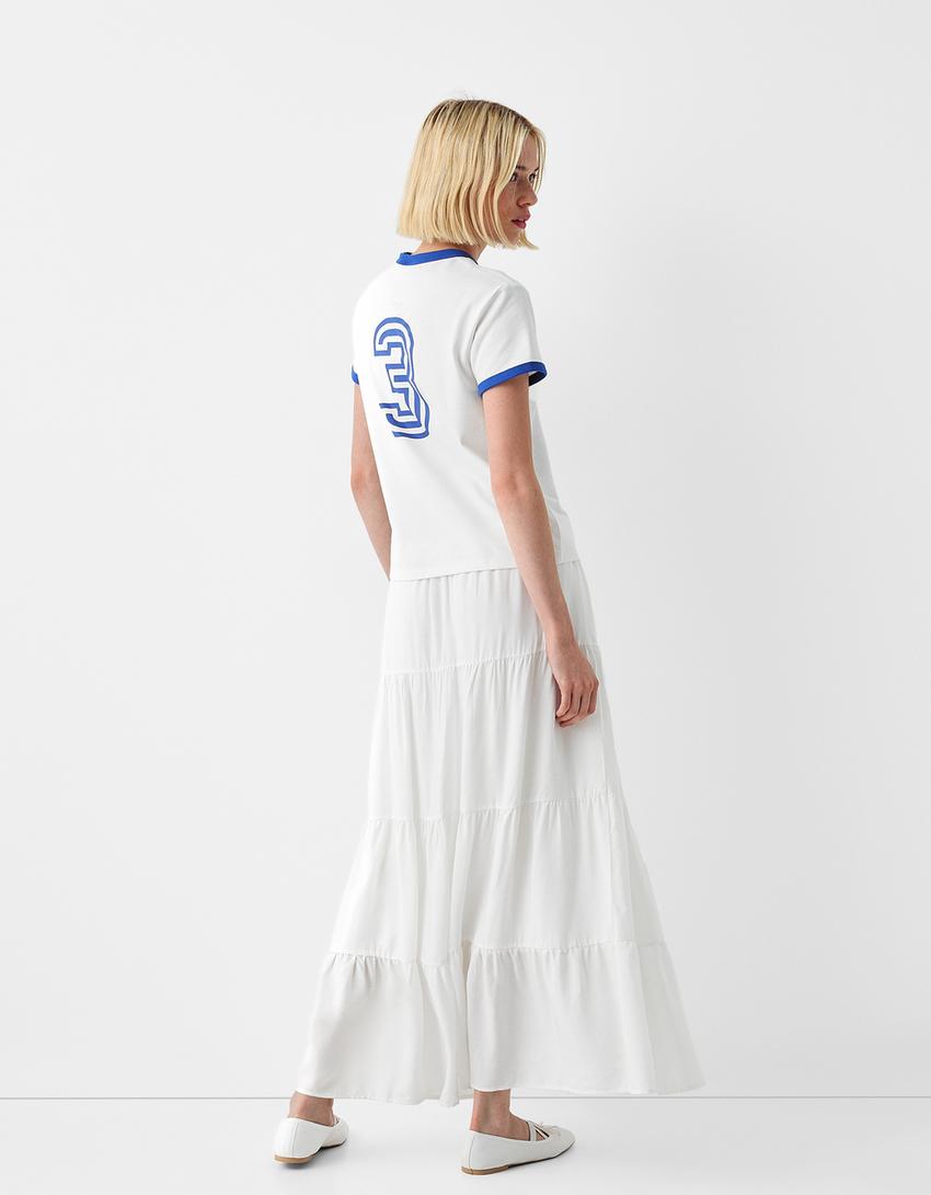 Beli lastikli midi etek-Beyaz-2