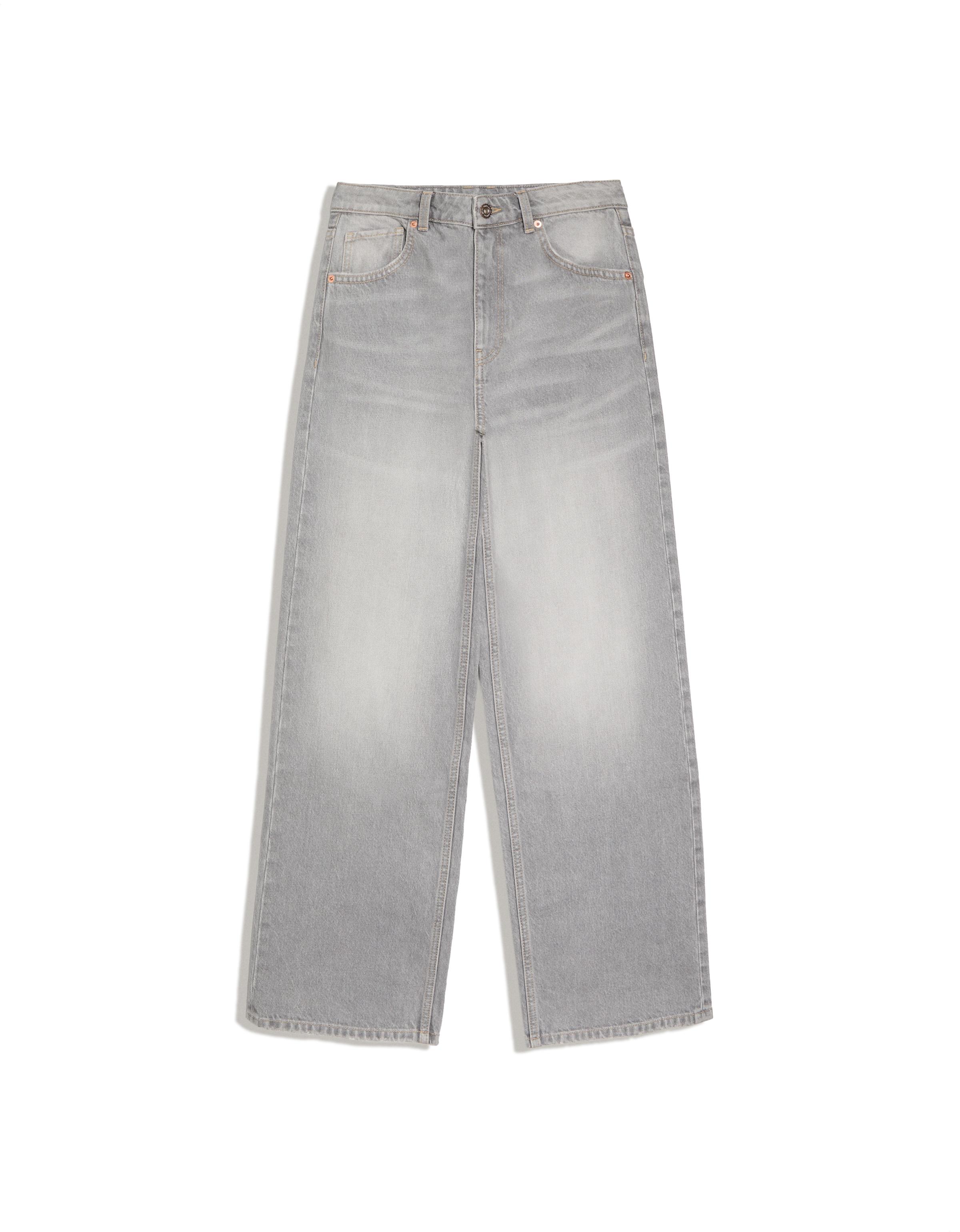 High-waist wide straight-leg jeans — Grey