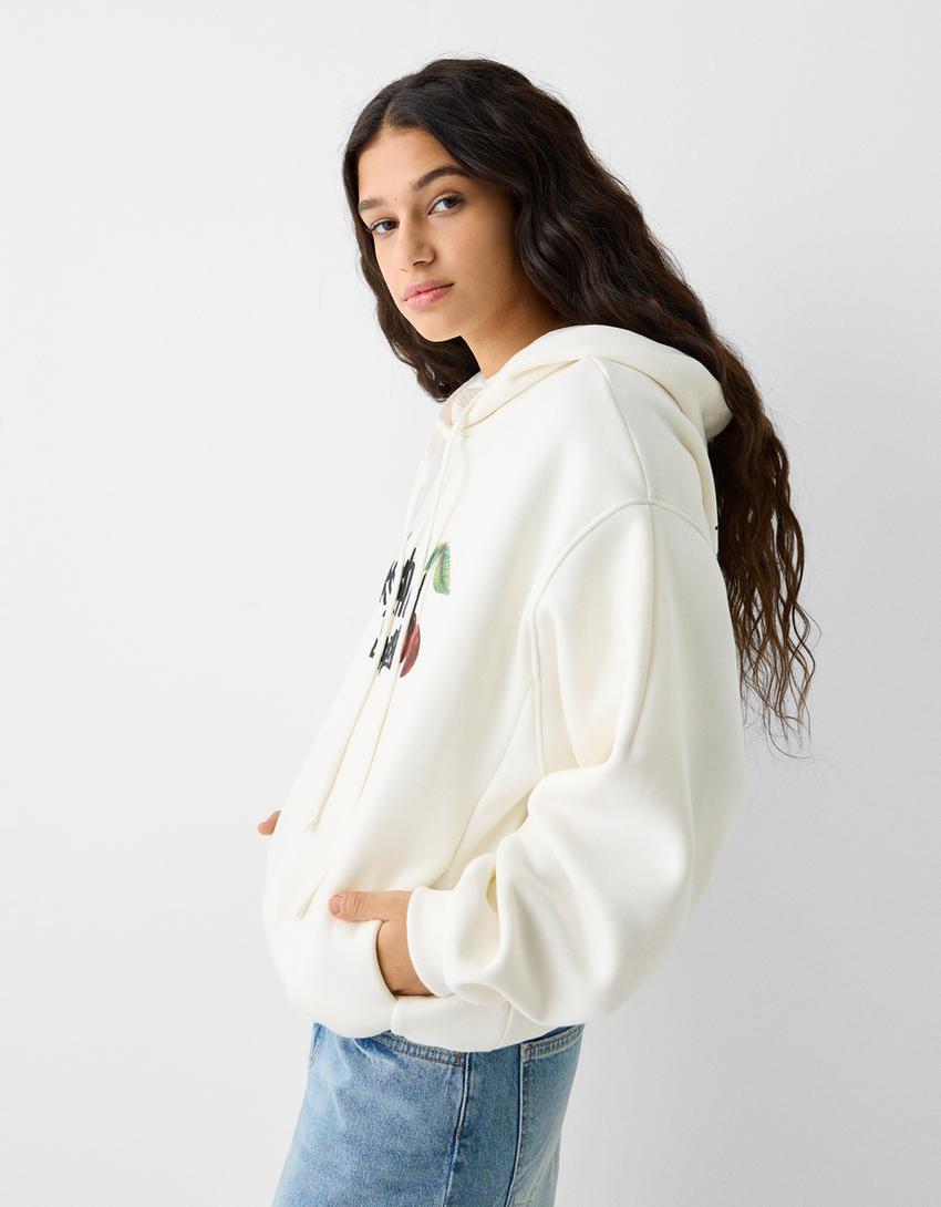 Printed hoodie-Cream